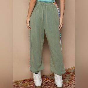 POL You Make Me Happy Joggers Sage Patchwork Women's Size Large Cotton Green